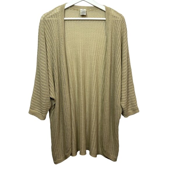 Time and Tru Open Knit Cardigan Tan Plus Size XXL 2X Lightweight Layering Fall - Picture 1 of 9